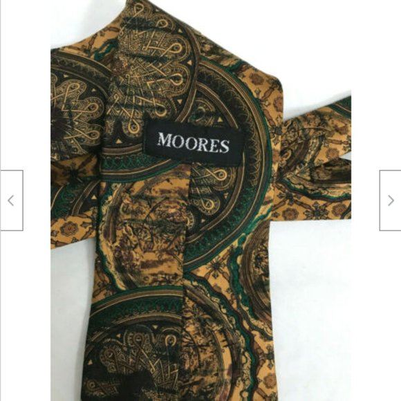 Vintage Brown Gold Geometric Compass Print 100% Silk Tie Moores Men's Necktie - Picture 4 of 6